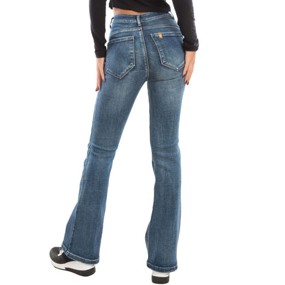 toocool jeans a zampa donna vita alta pantaloni denim flare elasticizzati slim fit lavaggio medio blu toocool vi 8029 blu xl