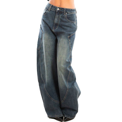 toocool jeans donna baggy banana pantaloni casual denim distressed lavaggio acido toocool 2mt691 blu xs