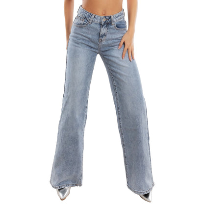 toocool jeans donna gamba larga tasca rosa glitterata strappi decorativi pantaloni denim wide leg vita alta toocool yw 1629e blu xs