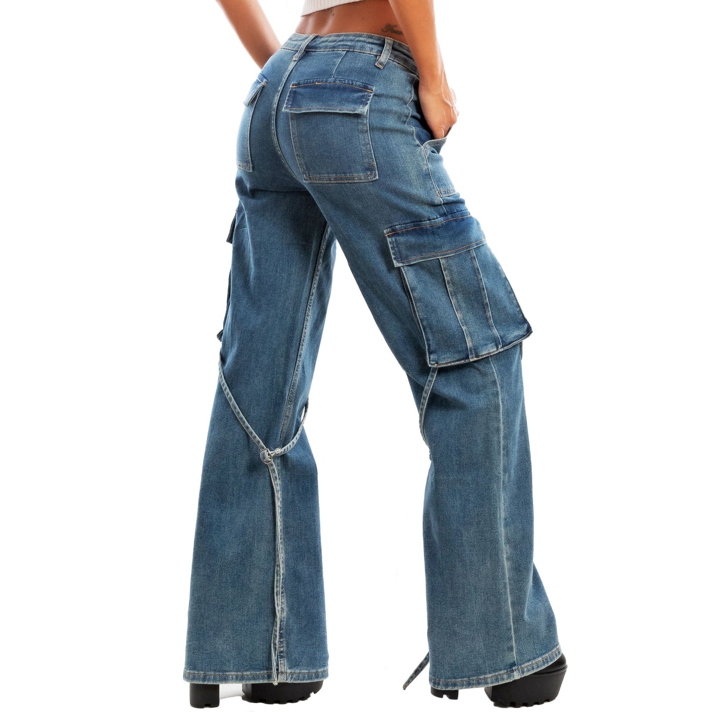 toocool jeans donna palazzo lacci tasconi baggy pantaloni rm2315a