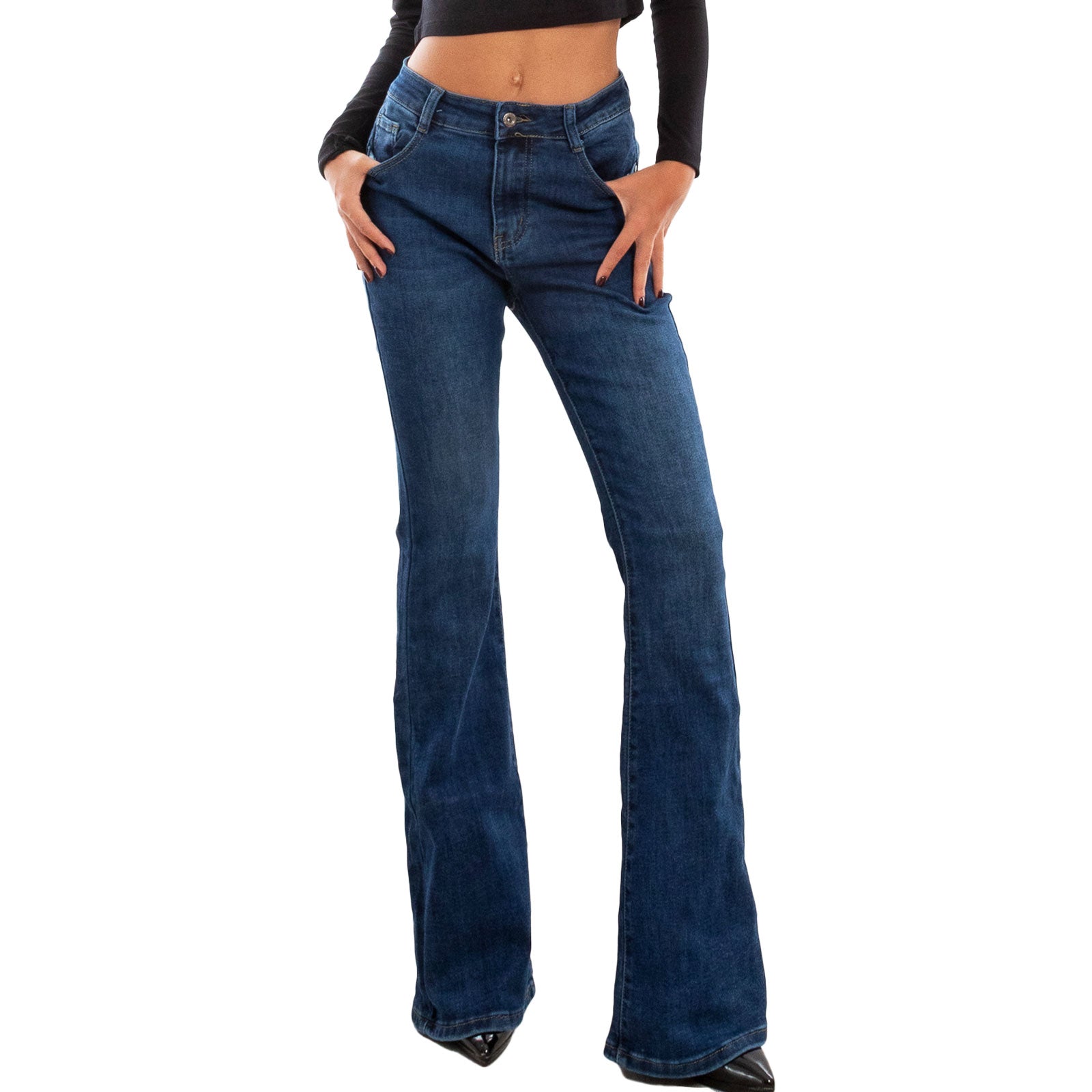 toocool jeans donna pantaloni curvy zampa elefante campana flare push up lavaggio scuro toocool vi 1209 blu m