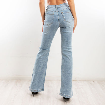 toocool jeans donna pantaloni denim zampa campana flare strass y325