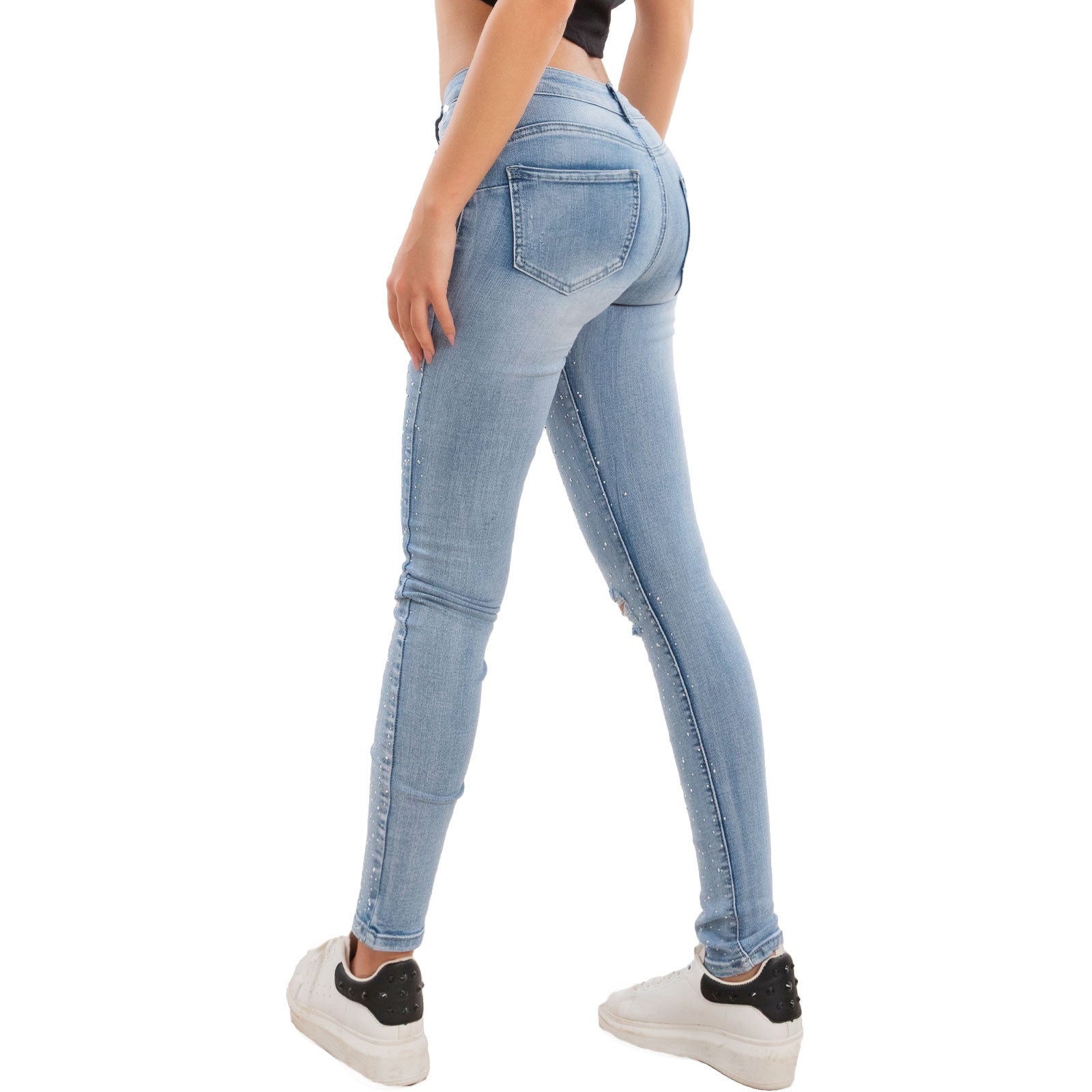 toocool jeans donna strass skinny tagliati strappati gf 2180