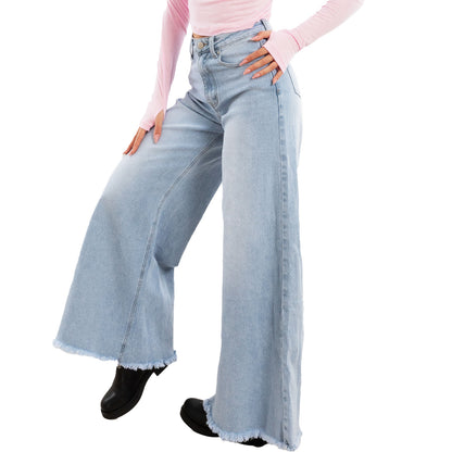 toocool jeans donna zampa larga orlo sfrangiato pantaloni denim flare vita alta lavaggio chiaro stile boho chic toocool fx1243 1 blu xs