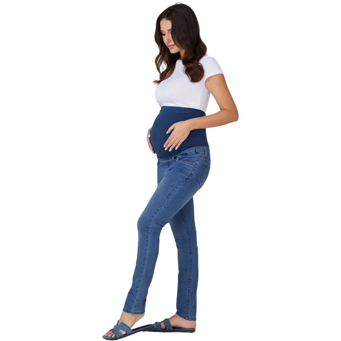 toocool jeans premaman skinny fascia elastica sopra il pancione denim elasticizzato comfort fit pantaloni gravidanza toocool k6720 blu 42