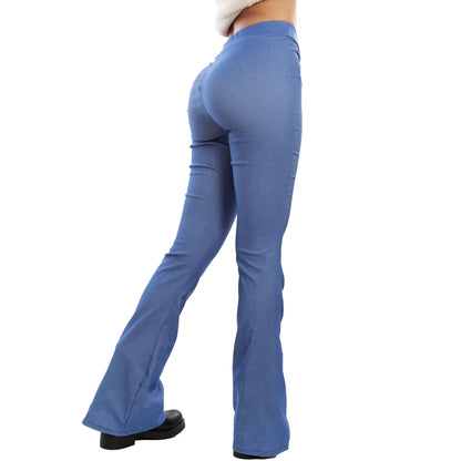 toocool leggings donna elasticizzati effetto jeans pantaloni zampa elefante campana flare toocool ms 3715 blu s