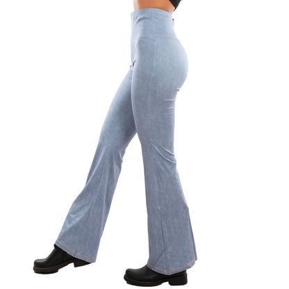 toocool leggings donna pantaloni effetto jeans zampa elefante campana vita alta toocool vi 711 blu chiaro s