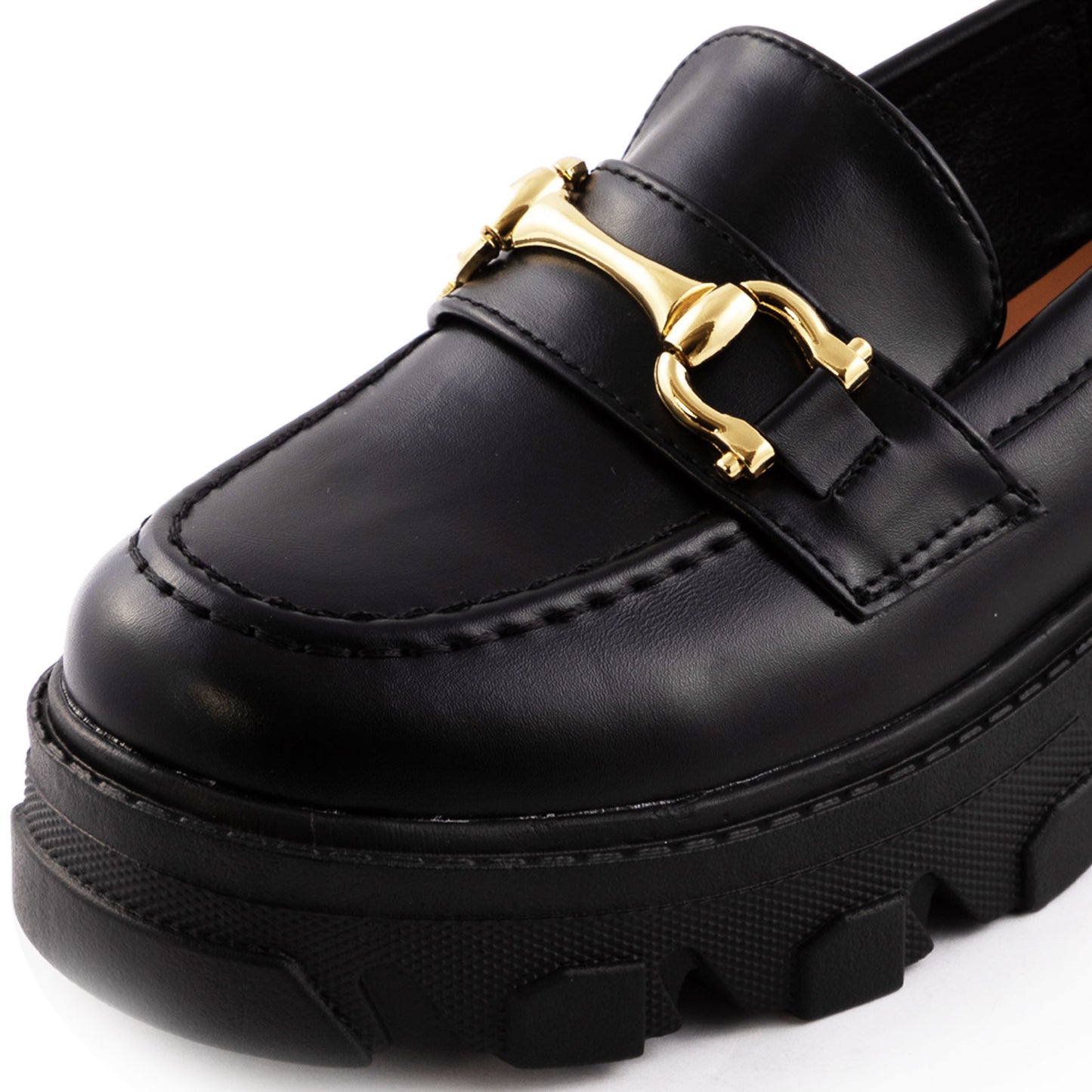 toocool mocassini donna platform con suola carrarmato scarpe penny loafer in similpelle lucida con morsetto dorato q1032