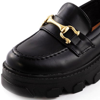 toocool mocassini donna platform con suola carrarmato scarpe penny loafer in similpelle lucida con morsetto dorato q1032
