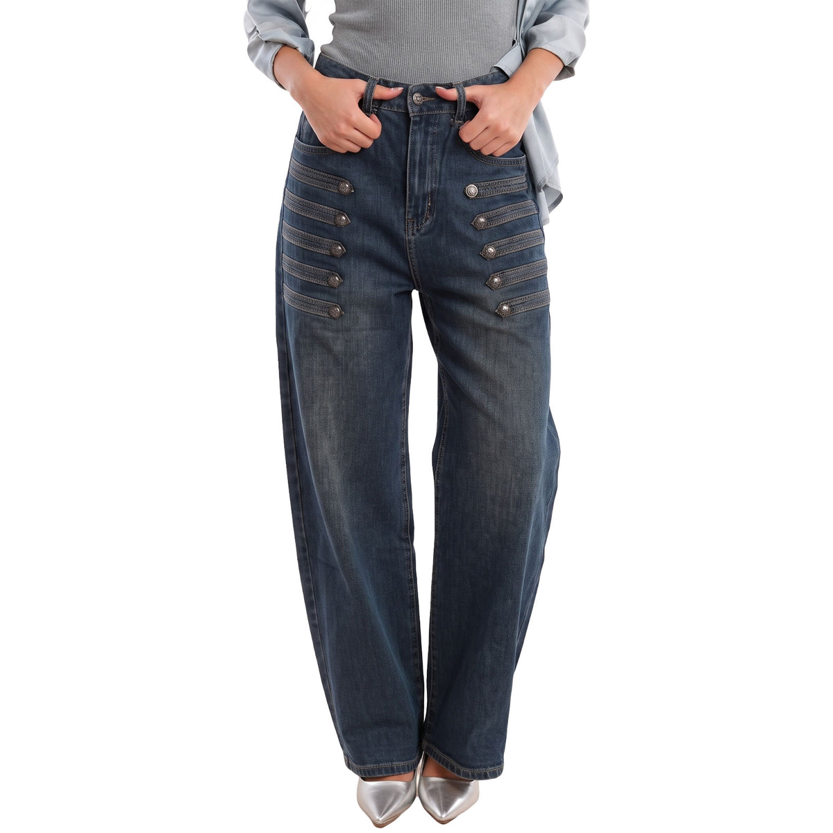 toocool pantaloni baggy jeans donna denim larghi con bottoni toocool jf672b blu xs