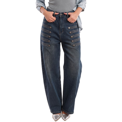 toocool pantaloni baggy jeans donna denim larghi con bottoni toocool jf672b blu xs