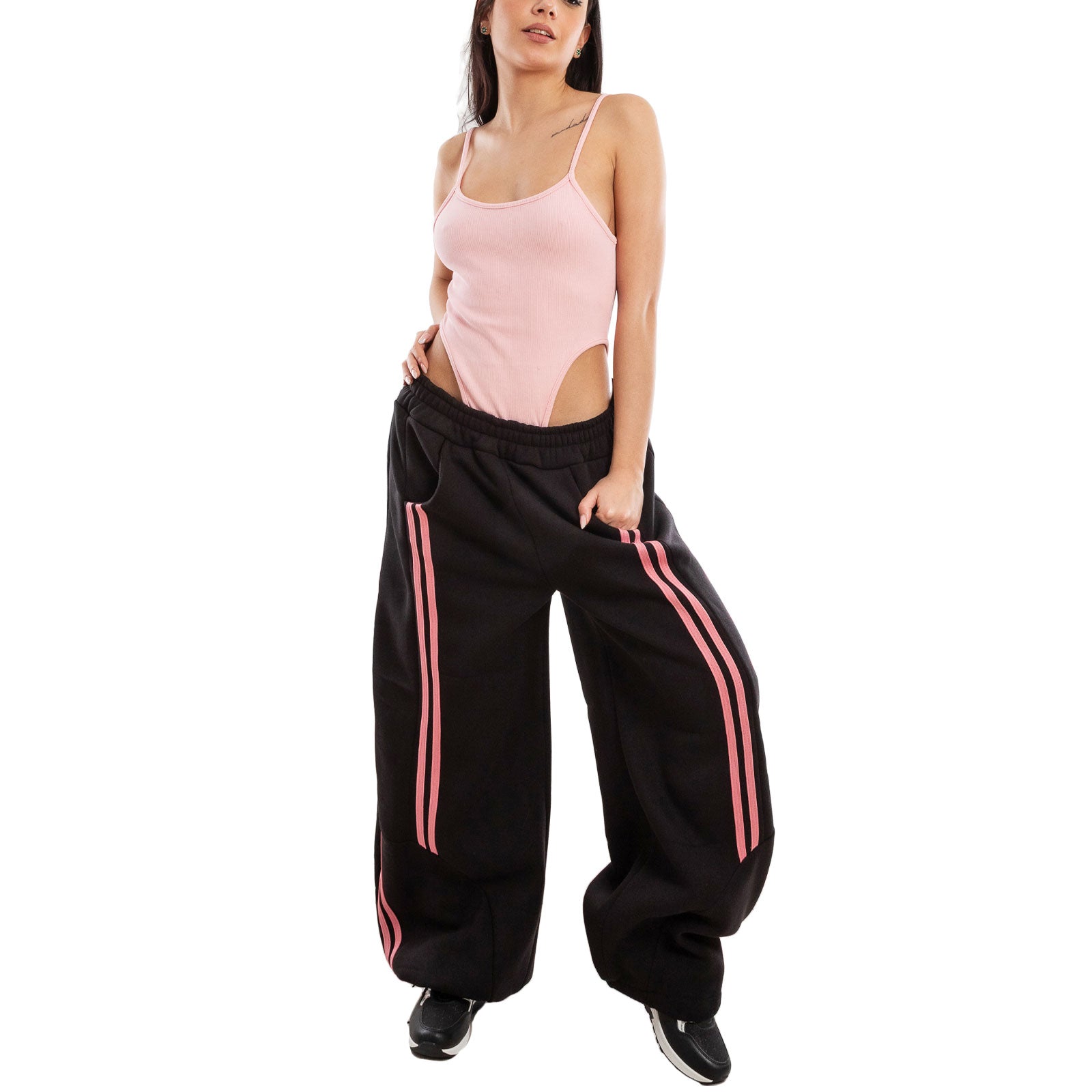 toocool pantaloni joggers donna oversize tuta largo gamba ampia bande laterali streetwear hip hop baggy toocool vi 8264 nerorosa sxl