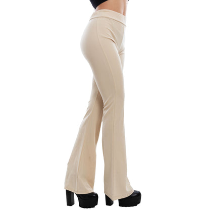 toocool pantaloni zampa donna elasticizzati flare eleganti vita alta comodi e versatili per ufficio tempo libero e cerimonie toocool as 5165 beige s