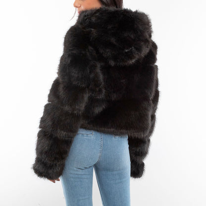 toocool pelliccia sintetica cappuccio donna pellicciotto corto ecopelliccia giacca toocool z9001 nero sl