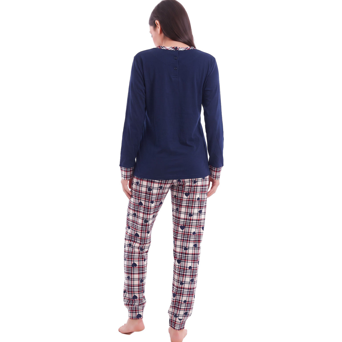 toocool pigiama donna felpato lungo scozzese cuori caldo invernale toocool q2244 blu scuro m