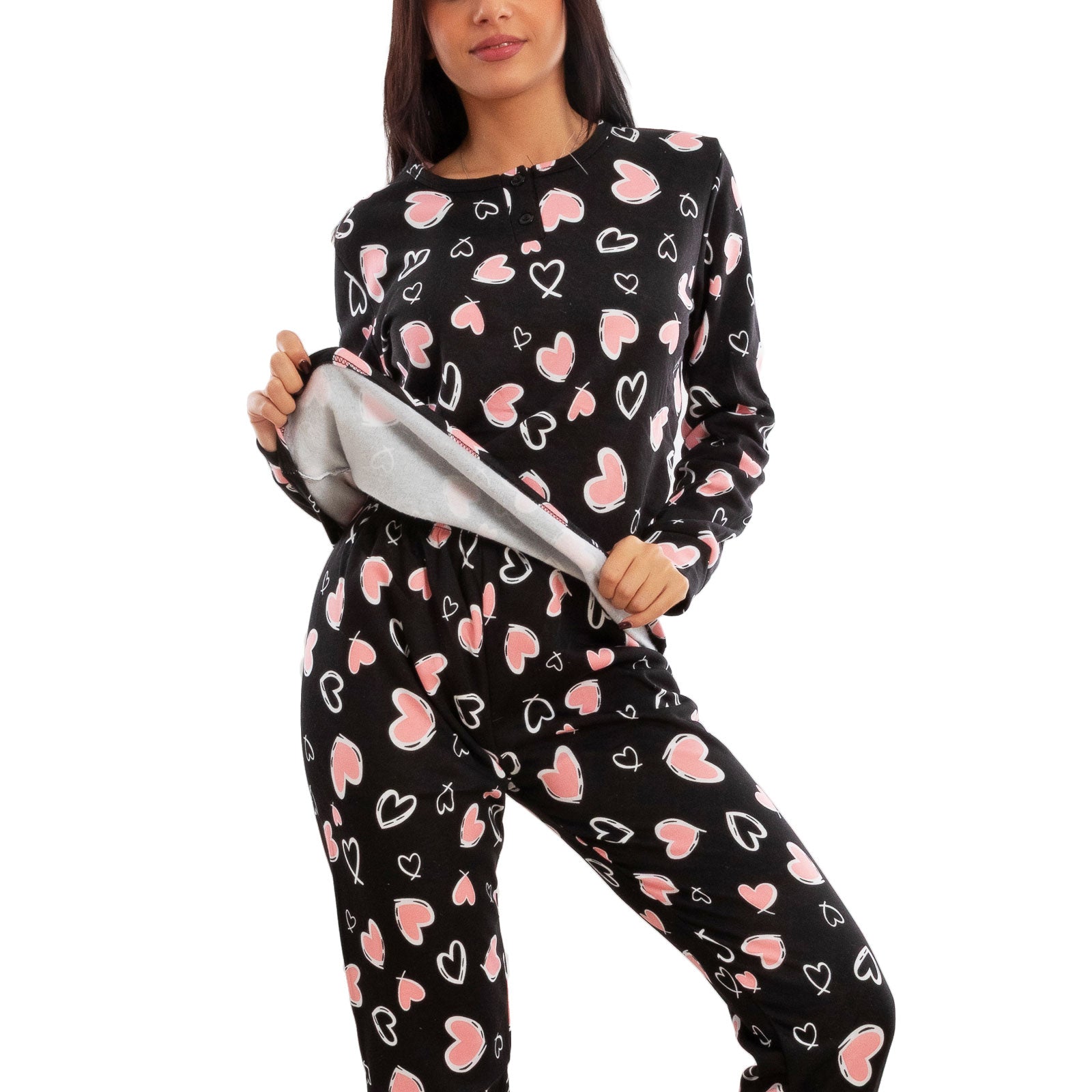 toocool pigiama donna invernale felpato cuori maniche lunghe pantaloni caldo cotone toocool q1039 nero s
