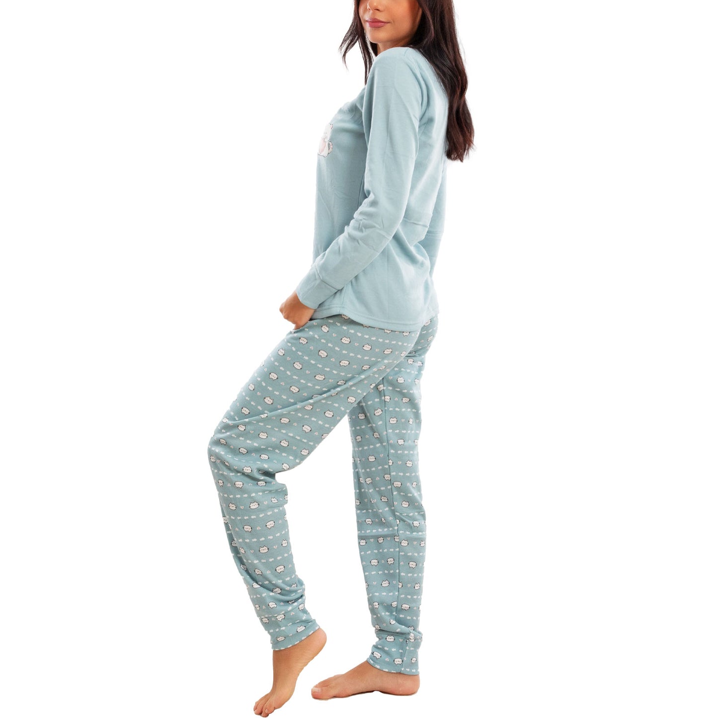 toocool pigiama donna invernale felpato gatti maniche lunghe pantaloni caldo cotone toocool 2141 verde acqua s