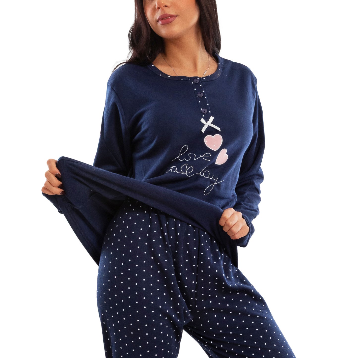 toocool pigiama donna invernale felpato pois maniche lunghe pantaloni caldo cotone toocool e5820 blu m