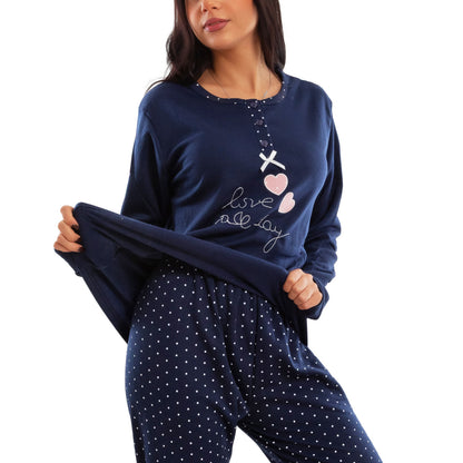 toocool pigiama donna invernale felpato pois maniche lunghe pantaloni caldo cotone toocool e5820 blu m