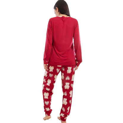 toocool pigiama donna leggero morbido orsetti maniche lunghe pantaloni completo 2 pezzi toocool k 687 rosso s