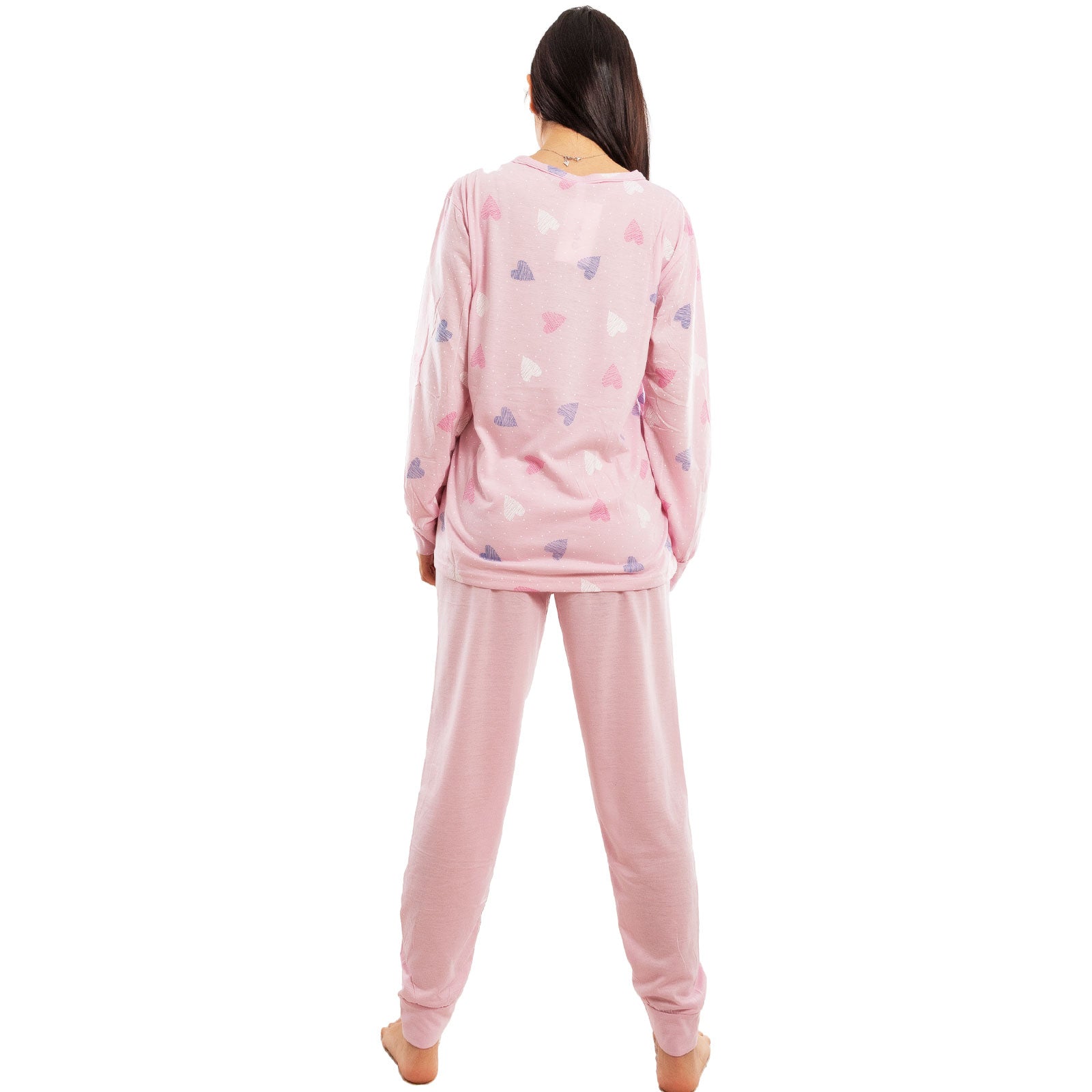 toocool pigiama donna lungo set due pezzi maglia tasca frontale pantalone con polsini design a cuori toocool h48 rosa s