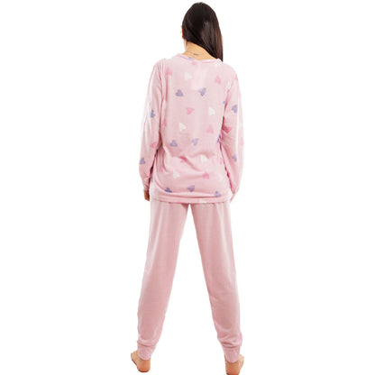 toocool pigiama donna lungo set due pezzi maglia tasca frontale pantalone con polsini design a cuori toocool h48 rosa s