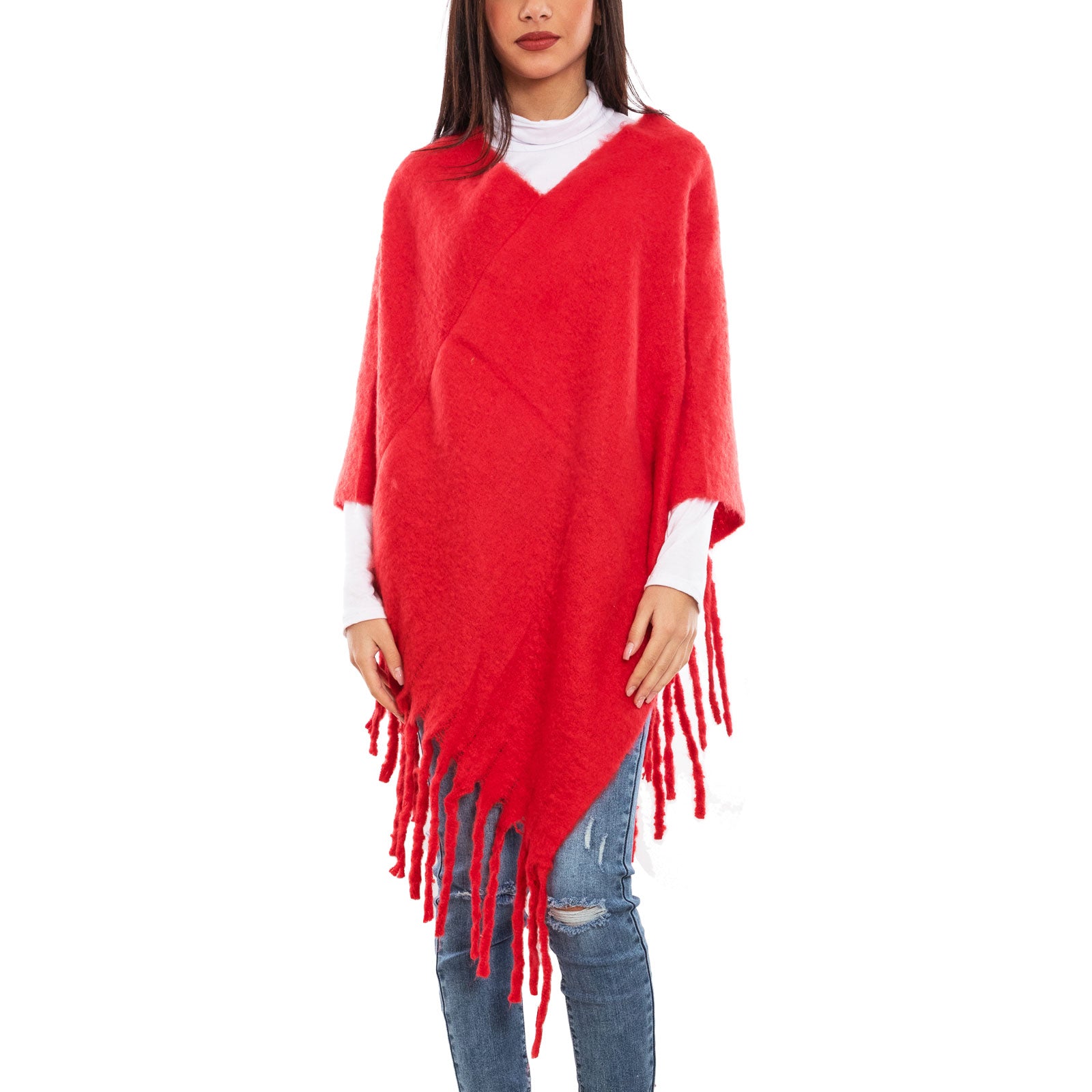 toocool poncho donna coprispalle mantella tricot caldo frange scialle lana toocool bs a301 nero taglia unica