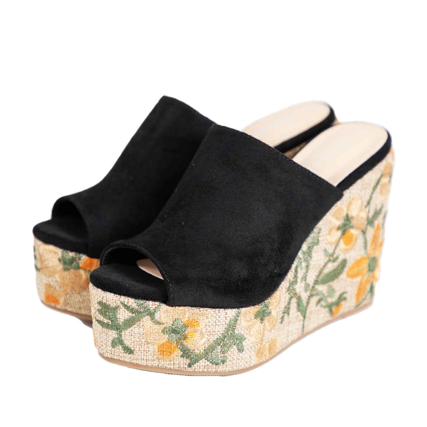 toocool sabot donna zeppa alta e plateau sandali mule open toe scamosciata ricamo floreale boho chict toocool ad5c z1241 nero 36