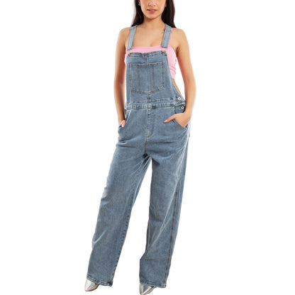 toocool salopette jeans donna palazzo tuta intera denim wide leg bretelle regolabili multitasche casual streetwear toocool vi 6633 blu chiaro s