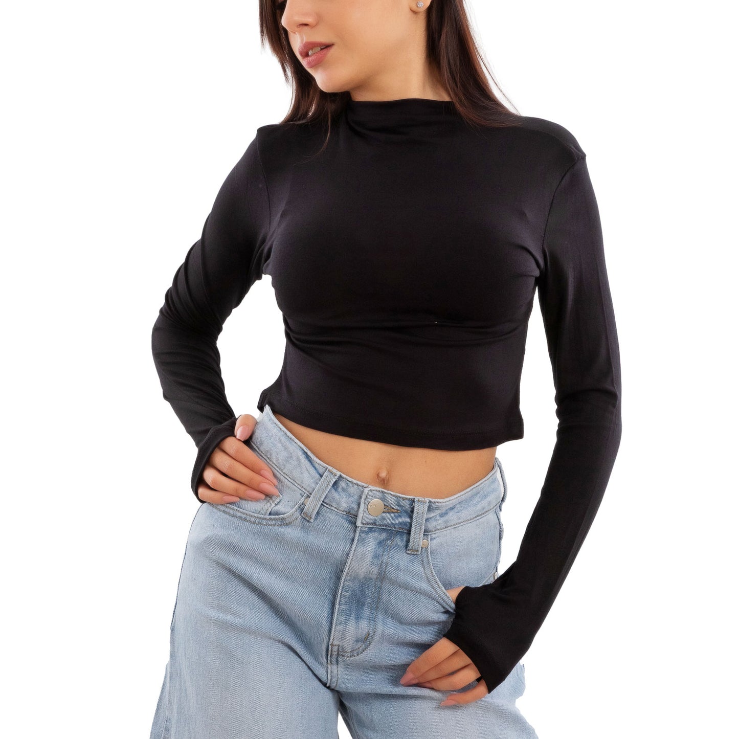 toocool top donna crop corto maniche lunghe foro per pollice blusa toocool vi 5317 nero sm