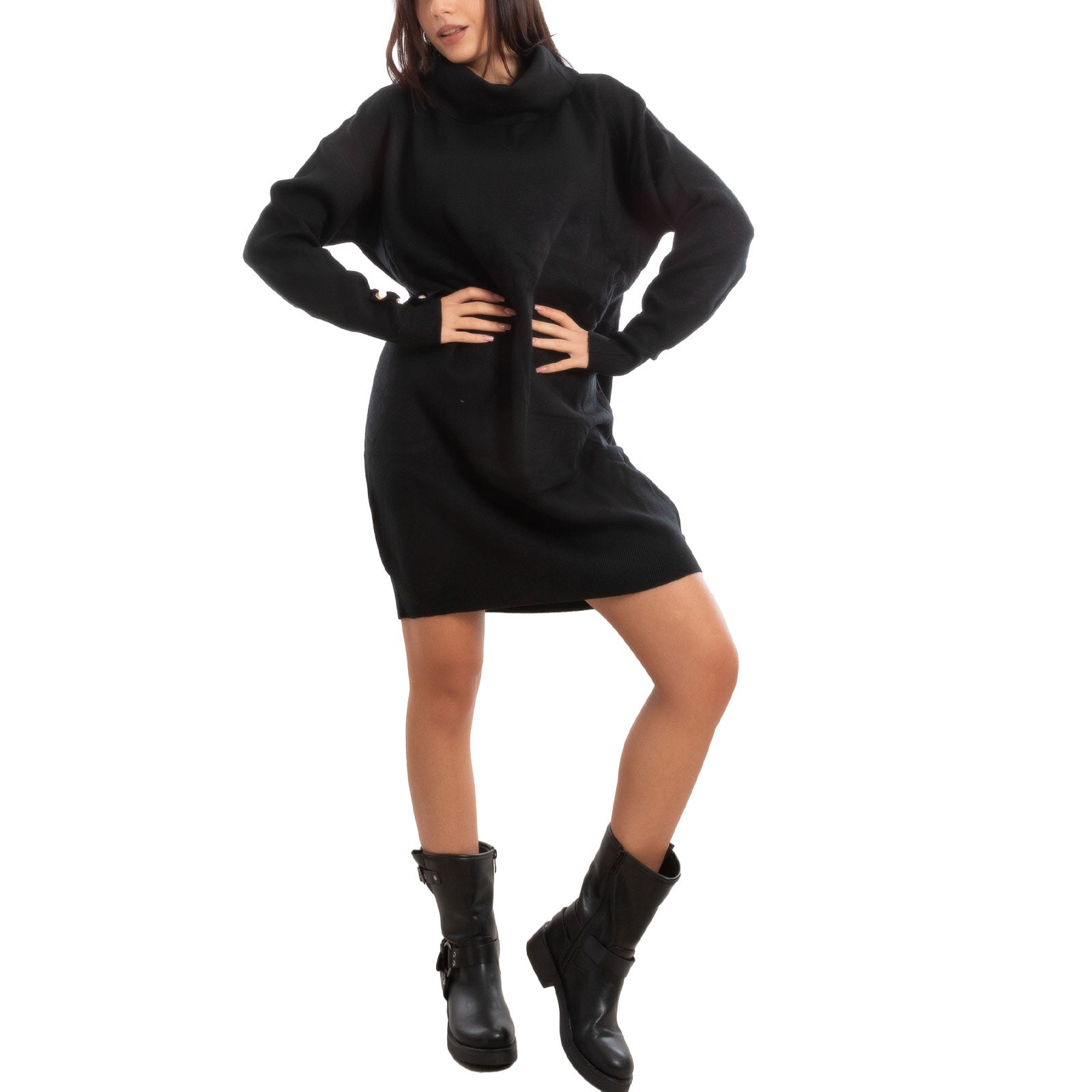 toocool vestito donna miniabito collo alto maglia tricot maximaglione toocool mtc13293 nero sl