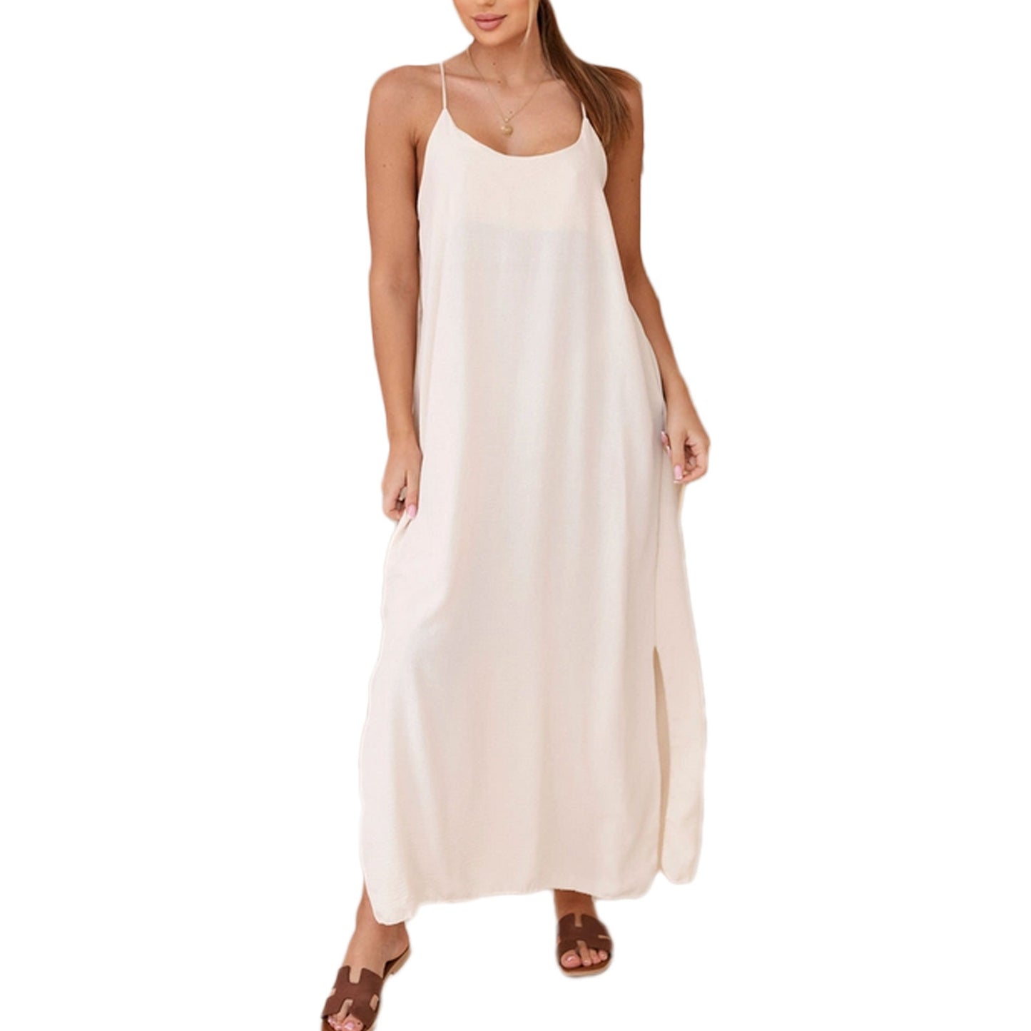 toocool vestito lungo donna estivo abito maxi spalline sottili spacchi laterali vb 6418