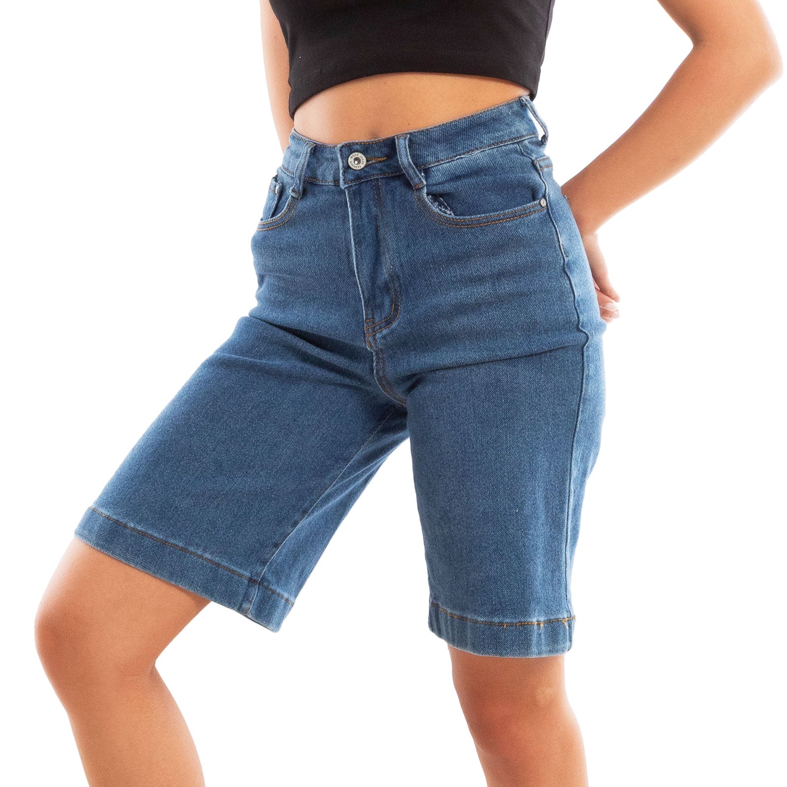 toocool bermuda donna jeans scuro al ginocchio pantaloncini vi 5002