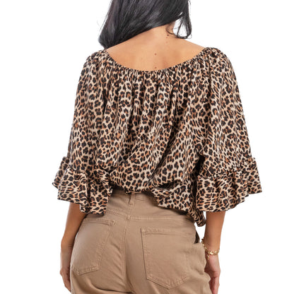 toocool blusa donna leopardata animalier spalle nude maniche ampie gitana barchetta maglia elegante toocool ms 2480 leopardato sm