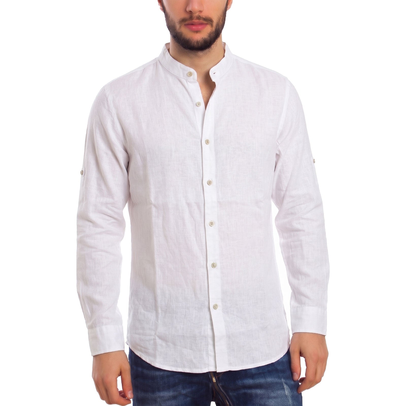 toocool camicia uomo misto lino maniche lunghe bottone regolabile collo alla coreana toocool z 909 nero s