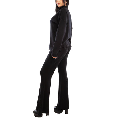 toocool completo donna maglia costine 2 pezzi set coordinato alto pantaloni zampa laccio tuta casual loungewear 59111