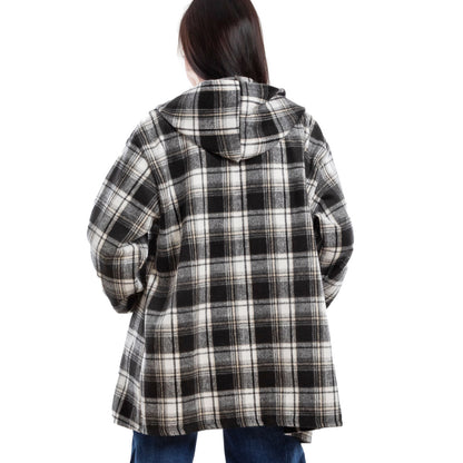 toocool giacca donna blazer felpa cardigan flanella cappuccio scozzese quadri toocool vi 5790 nero sl