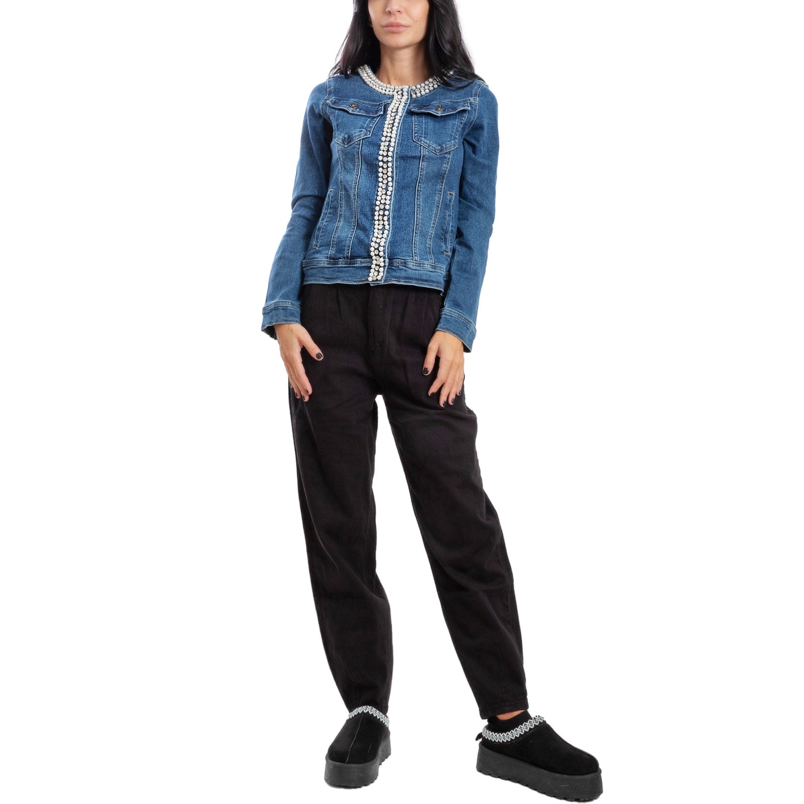 toocool giubbotto donna giacca jeans denim giacchetto giubbino perle toocool