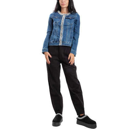 toocool giubbotto donna giacca jeans denim giacchetto giubbino perle toocool
