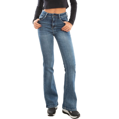 toocool jeans a zampa donna vita alta pantaloni denim flare elasticizzati slim fit lavaggio medio blu toocool vi 8029 blu xs