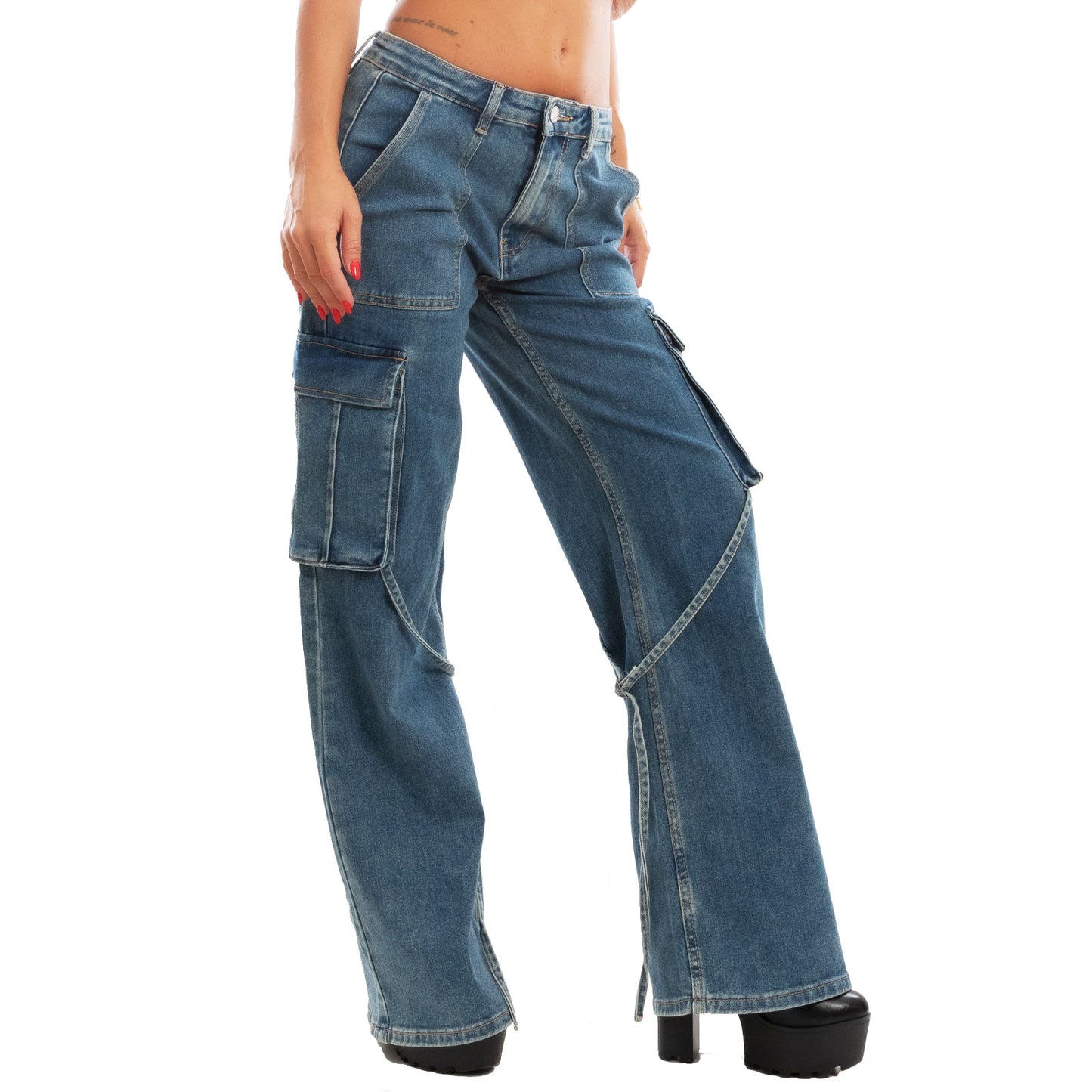 toocool jeans donna palazzo lacci tasconi baggy pantaloni rm2315a