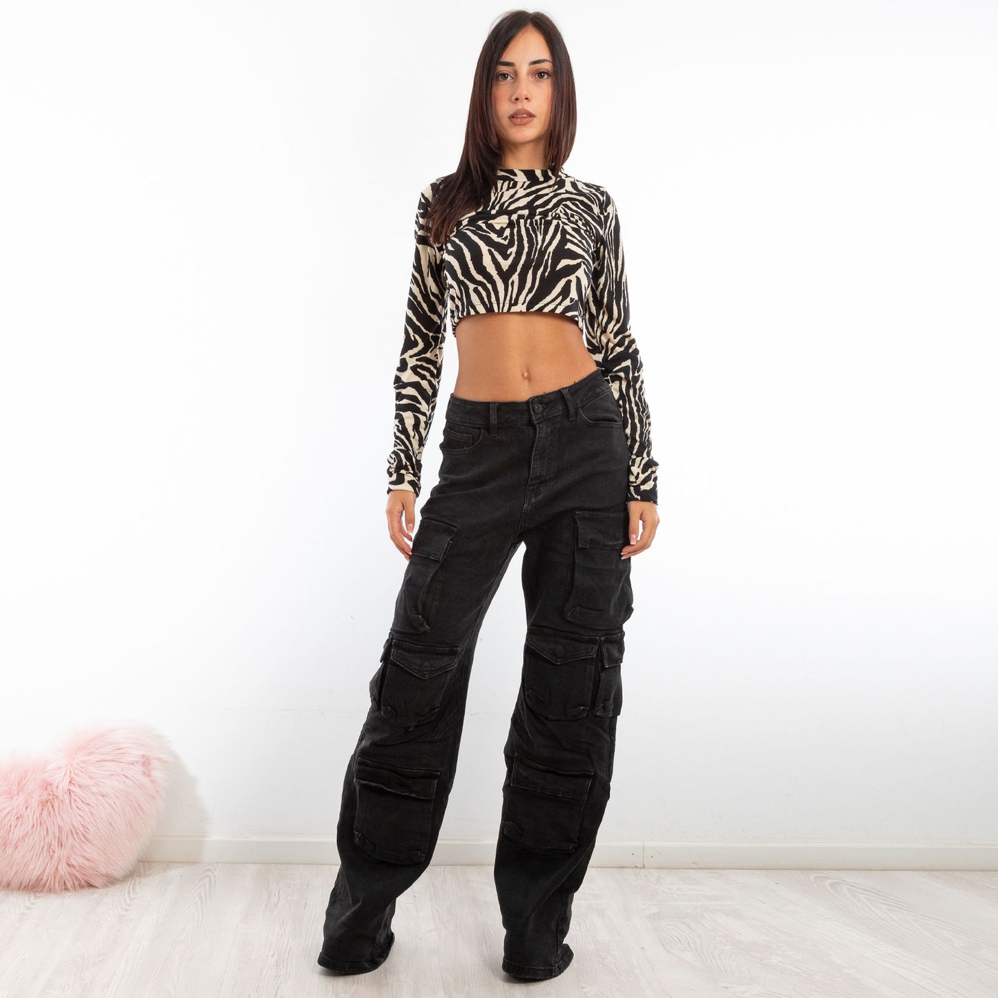 immagine-7-toocool-jeans-vita-alta-cargo-larghi-denim-casual-f80
