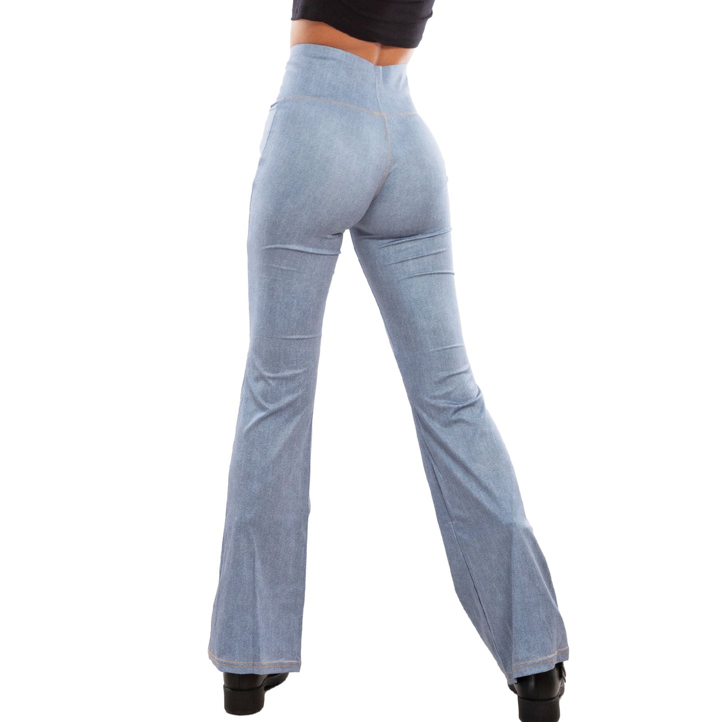 toocool leggings donna pantaloni effetto jeans zampa elefante campana vita alta toocool vi 711 blu chiaro s
