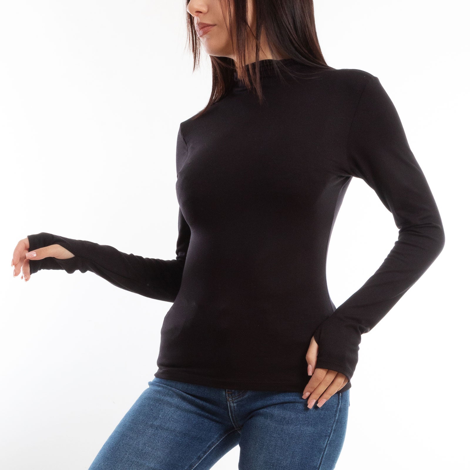 toocool maglia donna blusa maniche lunghe foro per pollice vi 5255