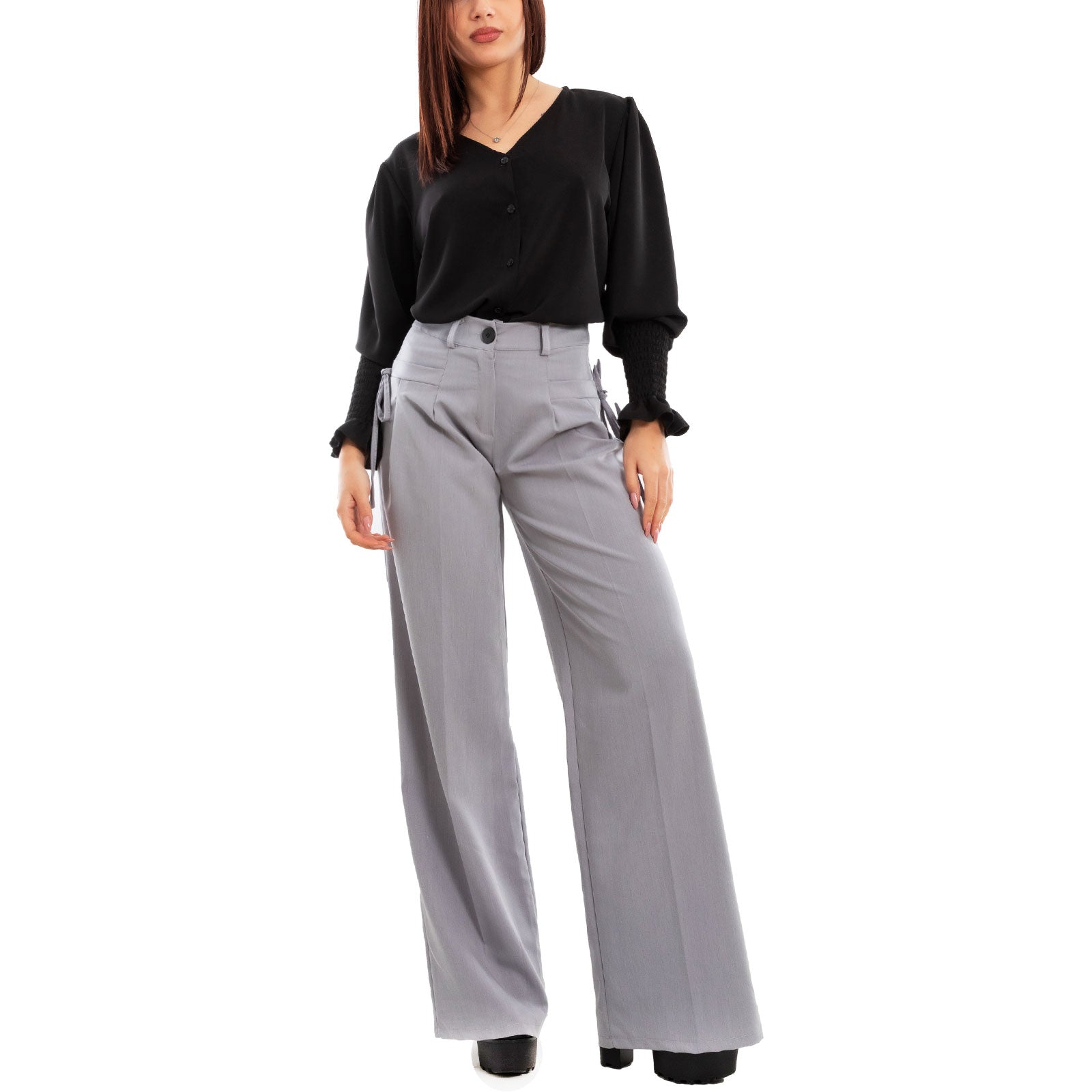 SHEIN MOD Pantaloni largo a palazzo neri lunghi a va ultra alta con SHEIN MOD Pantaloni largo a palazzo neri lunghi a va ultra alta con