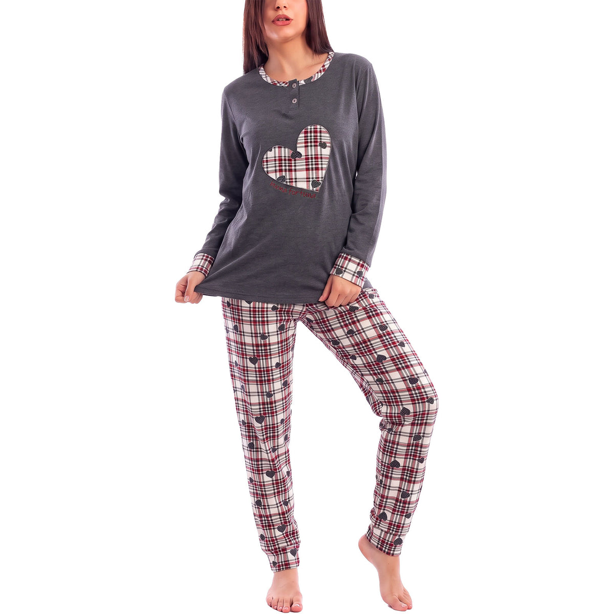 toocool pigiama donna felpato lungo scozzese cuori caldo invernale toocool q2244 blu scuro m