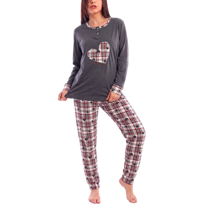 toocool pigiama donna felpato lungo scozzese cuori caldo invernale toocool q2244 blu scuro m