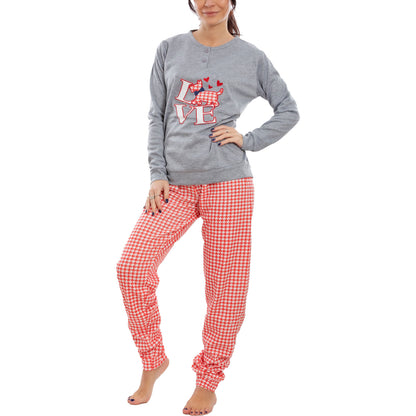 toocool pigiama donna felpato pied de poule maniche lunghe pantaloni completo 2 pezzi toocool c1505 grigio chiaro s