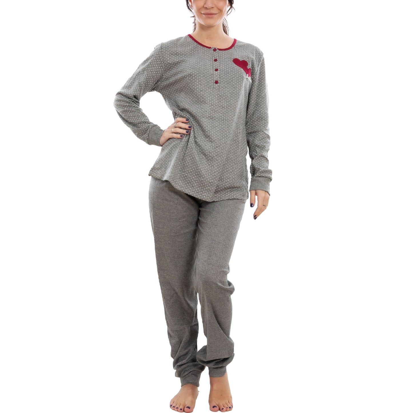 toocool pigiama donna felpato pois cuori maniche lunghe pantaloni completo 2 pezzi toocool s 8043 blu xxl