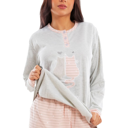 toocool pigiama donna invernale felpato gatti maniche lunghe caldo cotone pantaloni toocool f5678 grigio m